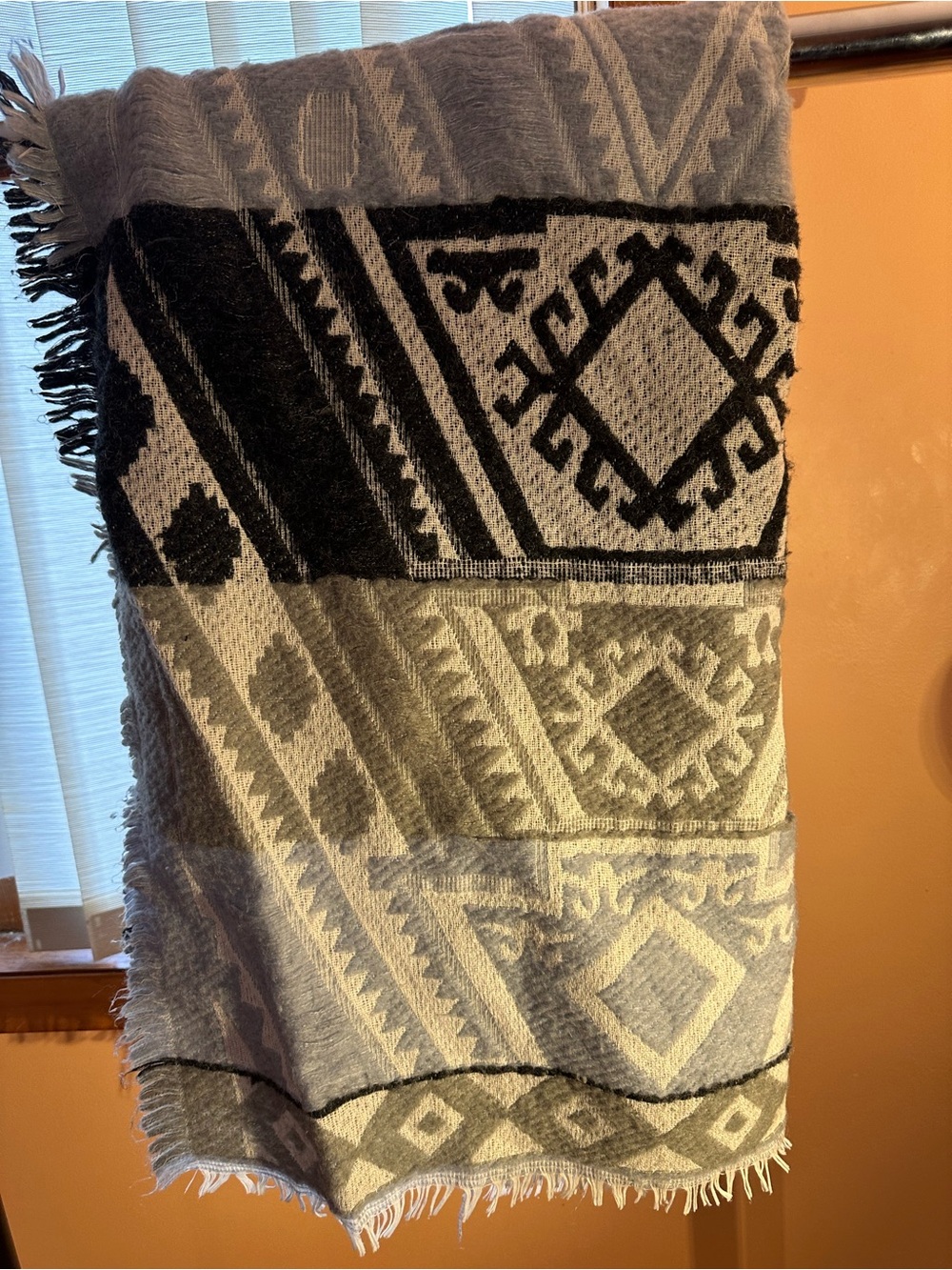 Neutral Geometric Aztec Shawl